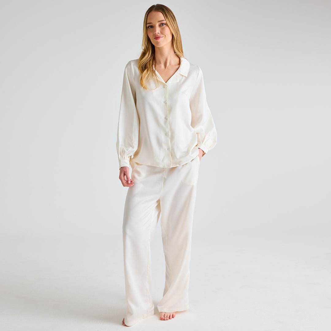 Ladies Ivory Satin Long PJ Set from You Know Who's