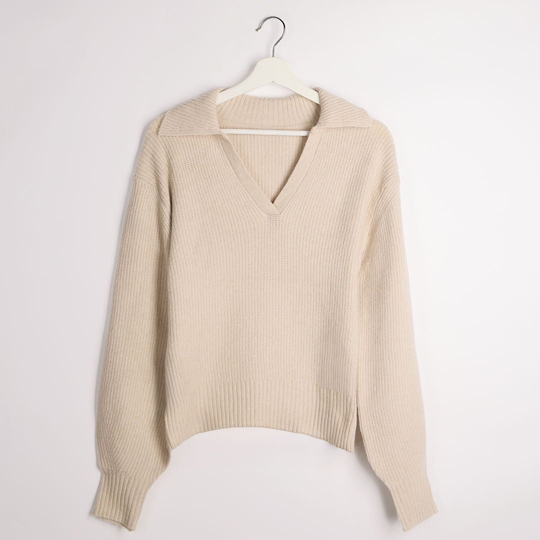 Ladies Ivory V - Neck Collared Jumper from You Know Who's
