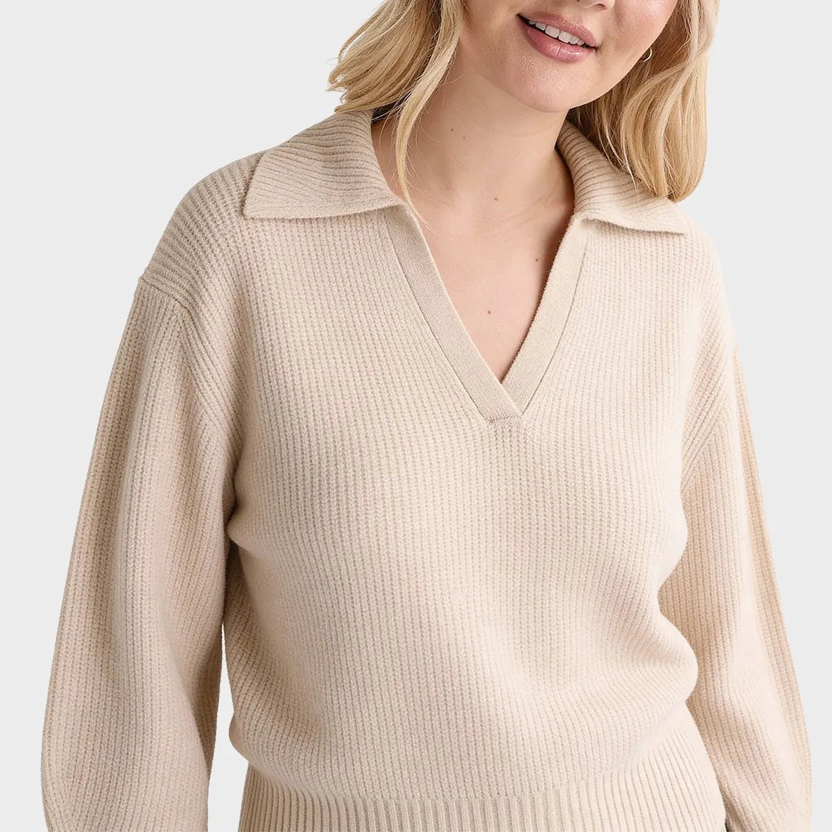 Ladies Ivory V - Neck Collared Jumper from You Know Who's