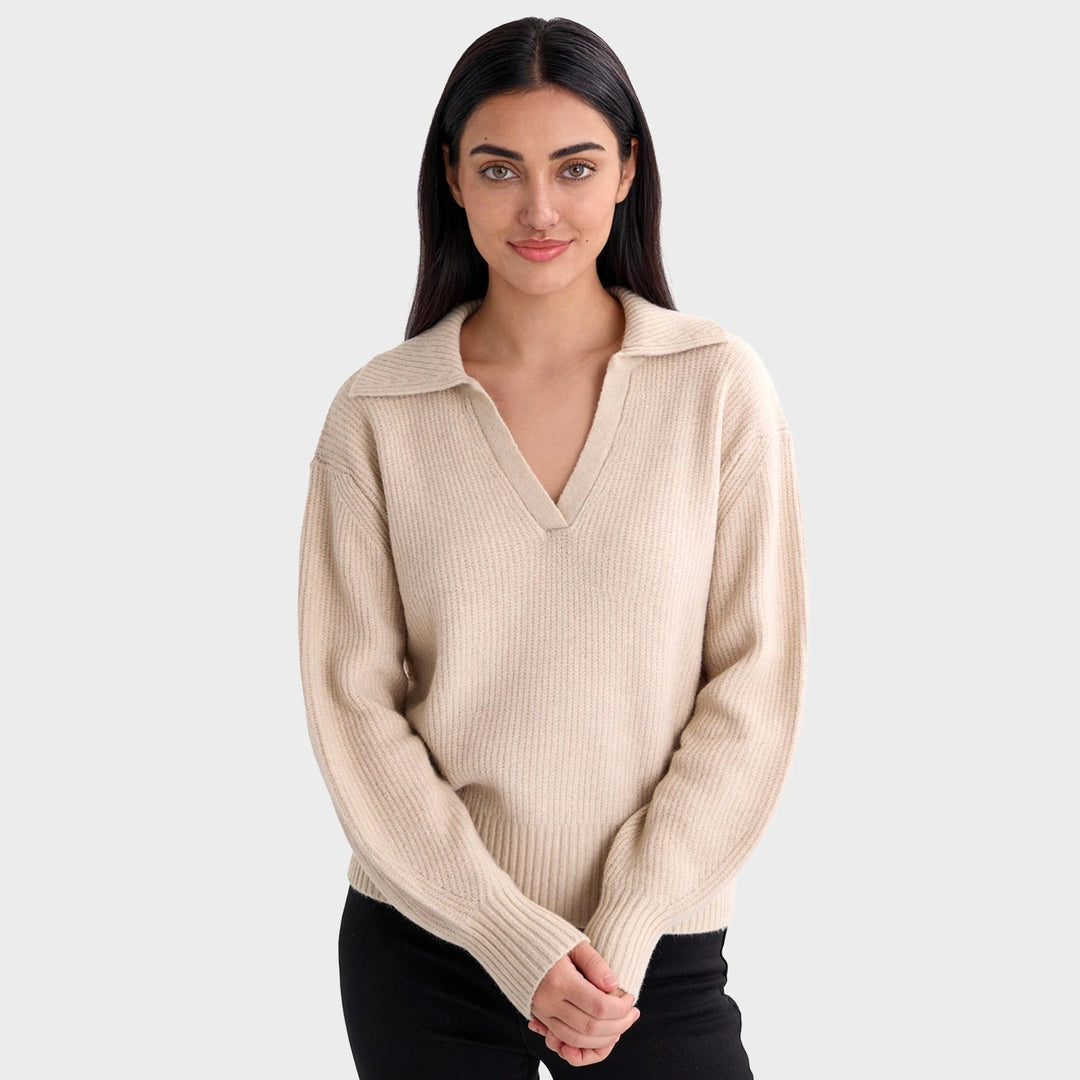 Ladies Ivory V - Neck Collared Jumper from You Know Who's