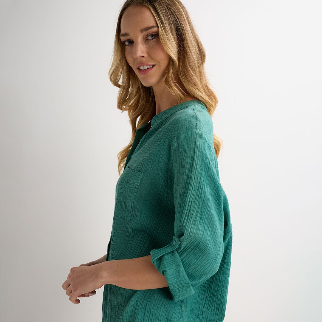 Ladies Jade Crinkle Button Through Shirt from You Know Who's