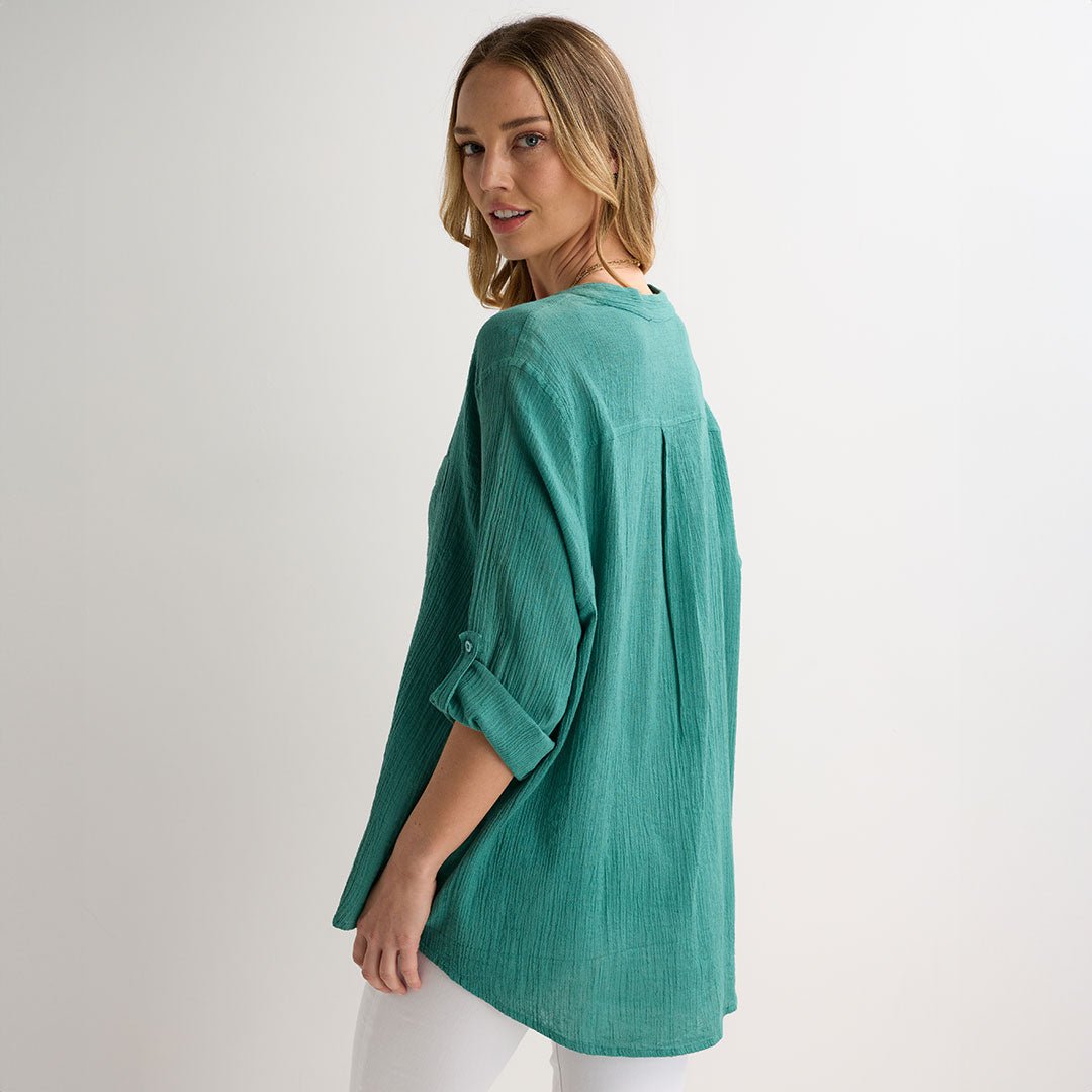 Ladies Jade Crinkle Button Through Shirt from You Know Who's