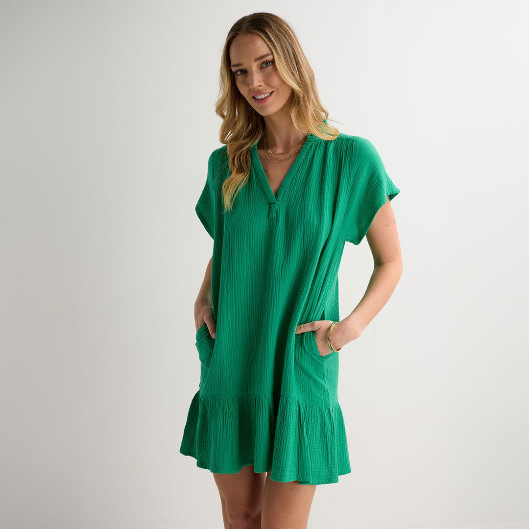 Ladies Jade Double Cloth V Neck Dress from You Know Who's