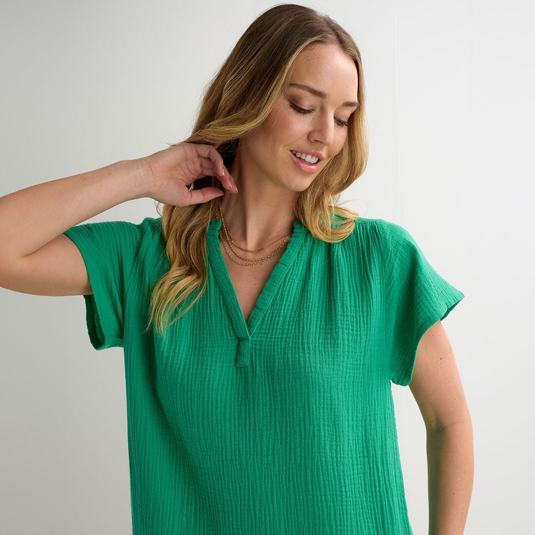 Ladies Jade Double Cloth V Neck Dress from You Know Who's