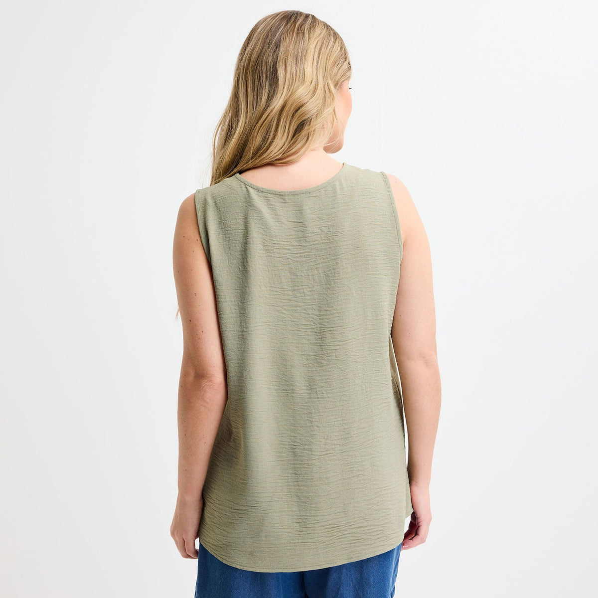 Ladies Khaki Button Front Sleeveless Top from You Know Who's