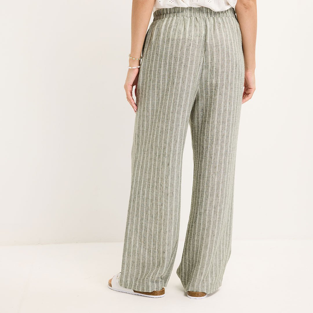 Ladies Khaki Linen Mix Stripe Trousers from You Know Who's
