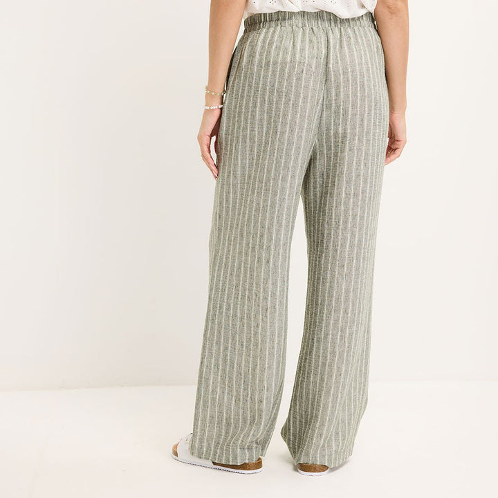 Ladies Khaki Linen Mix Stripe Trousers from You Know Who's