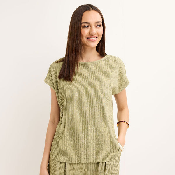 Ladies Khaki Plisse Top from You Know Who's