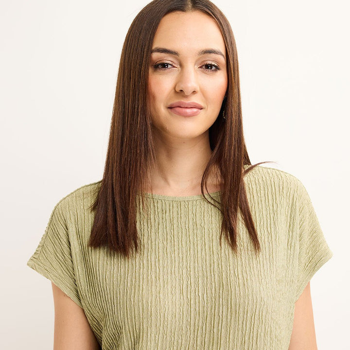 Ladies Khaki Plisse Top from You Know Who's