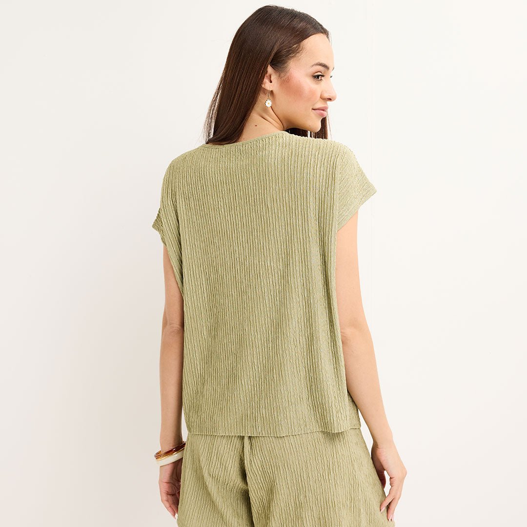 Ladies Khaki Plisse Top from You Know Who's