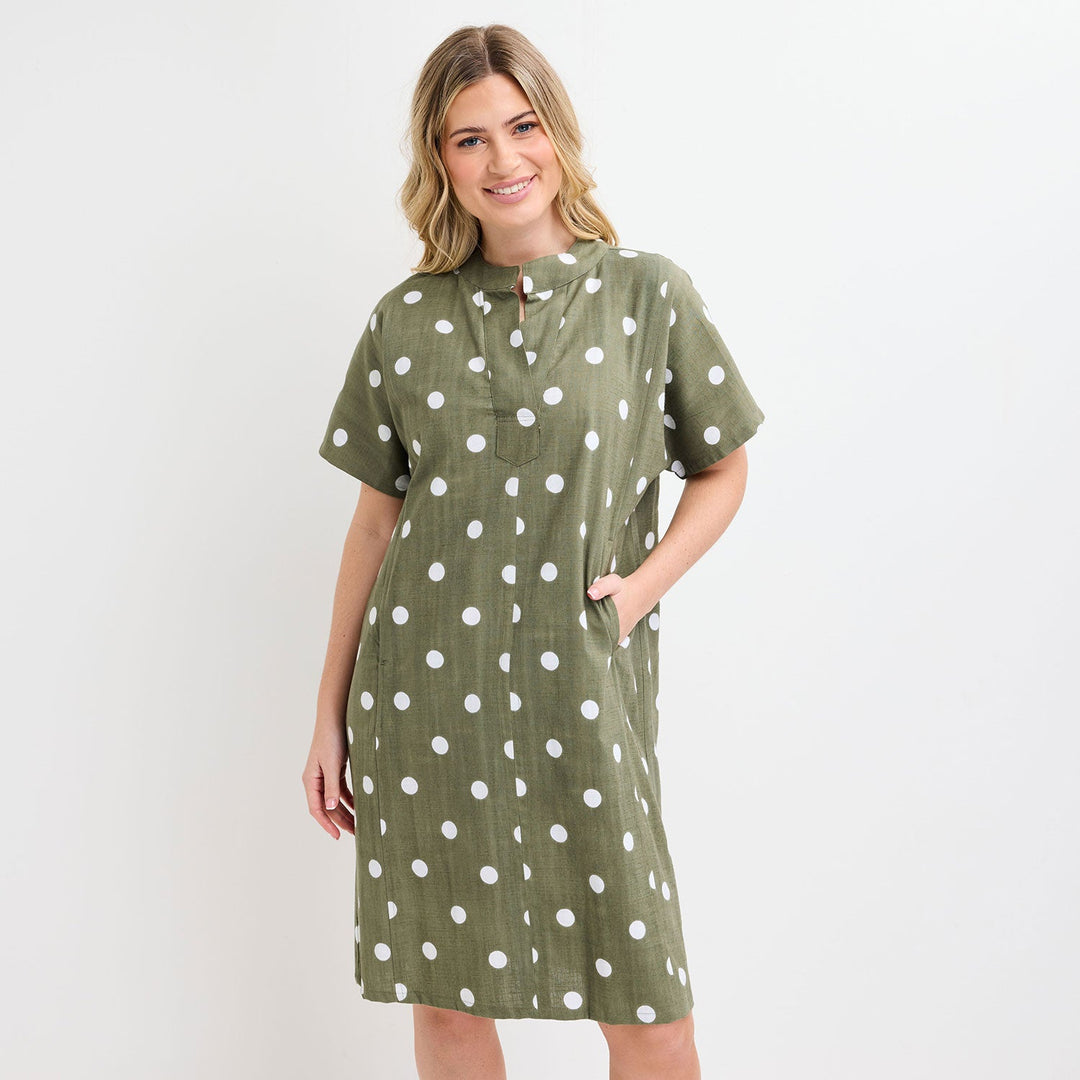 Ladies Khaki Polka Dot Dress from You Know Who's