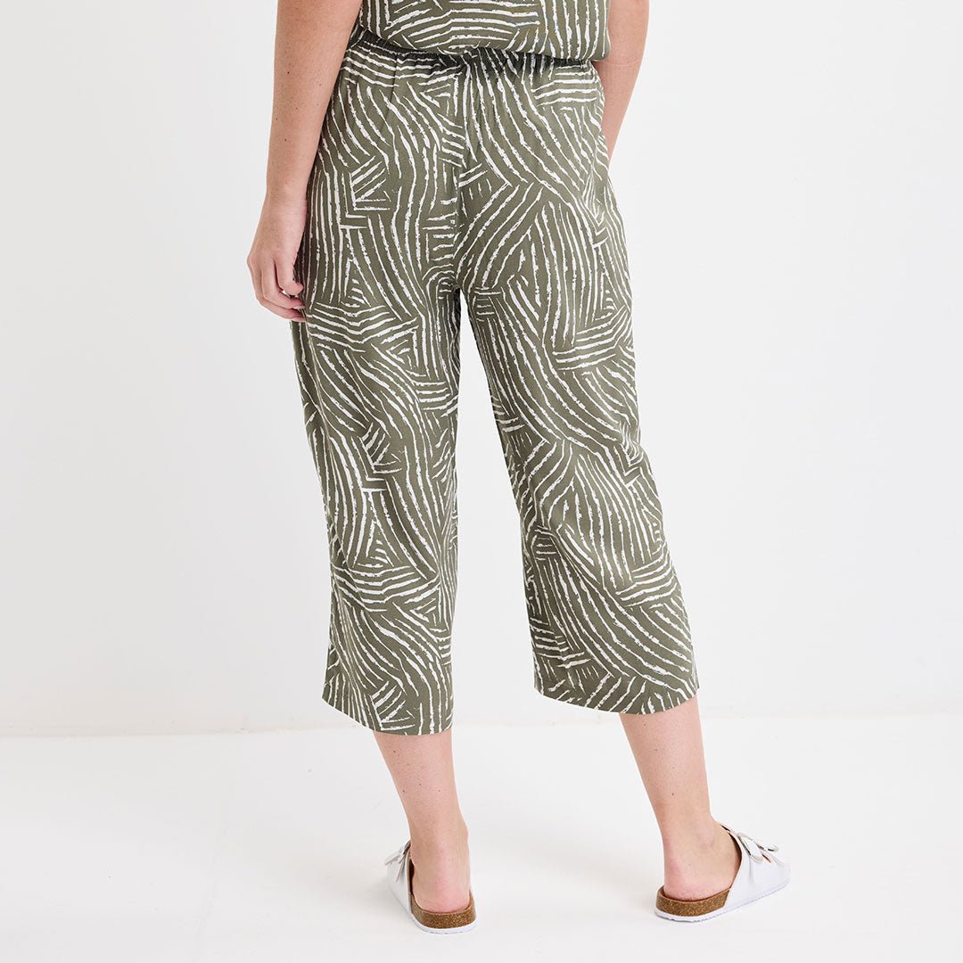 Ladies Khaki Printed Crop Trouser from You Know Who's