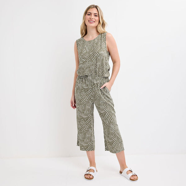 Ladies Khaki Printed Crop Trouser from You Know Who's