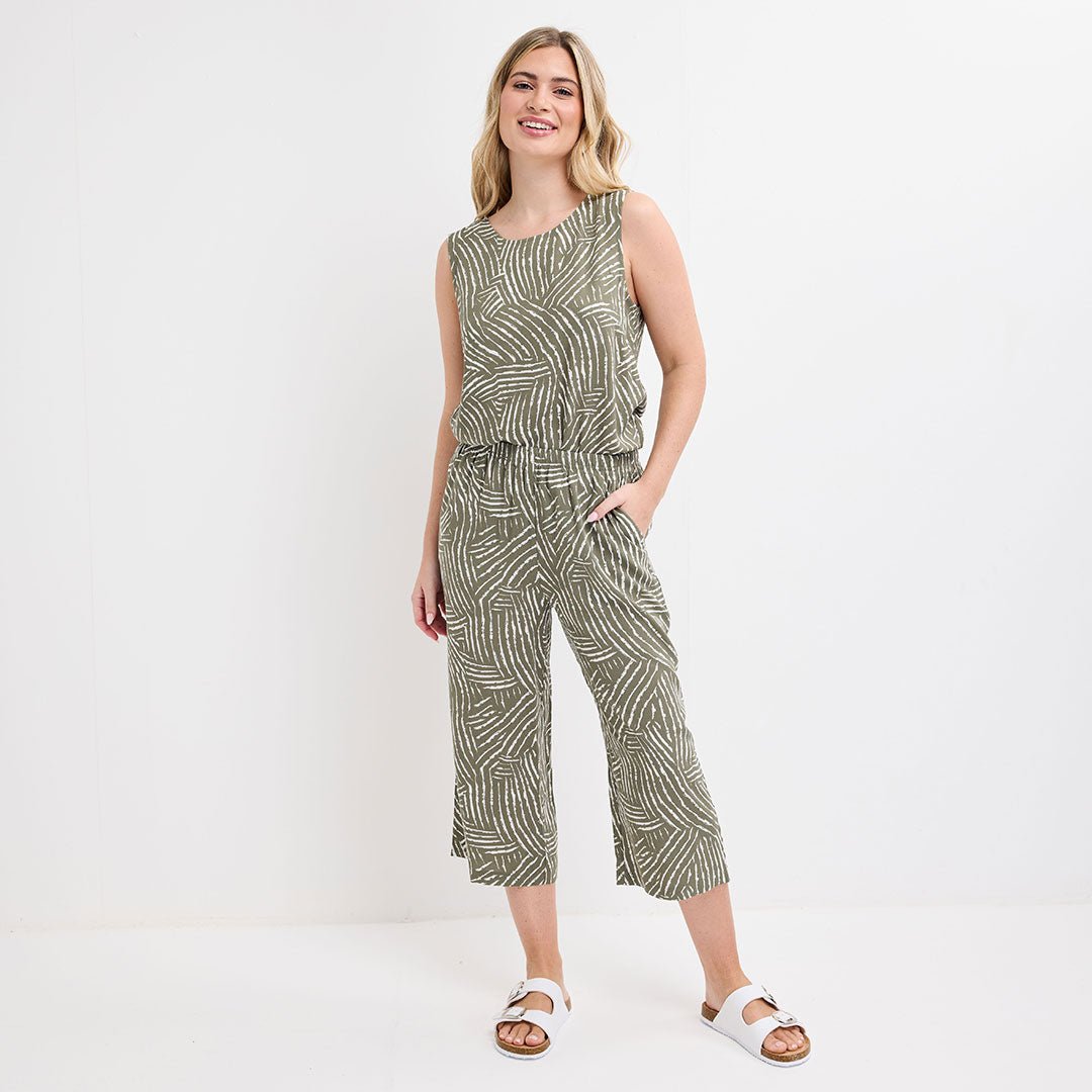 Ladies Khaki Printed Crop Trouser from You Know Who's