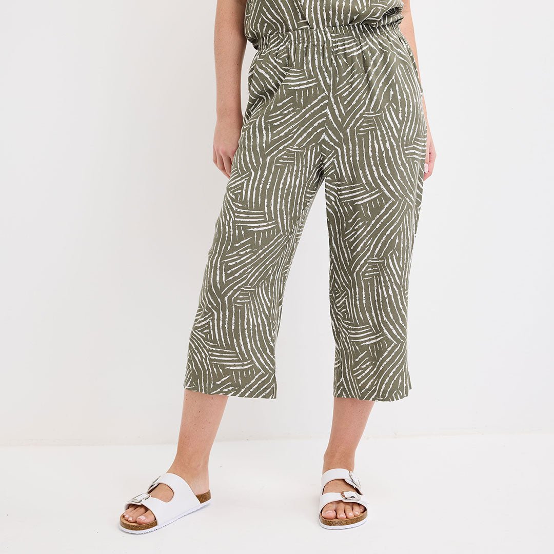 Ladies Khaki Printed Crop Trouser from You Know Who's