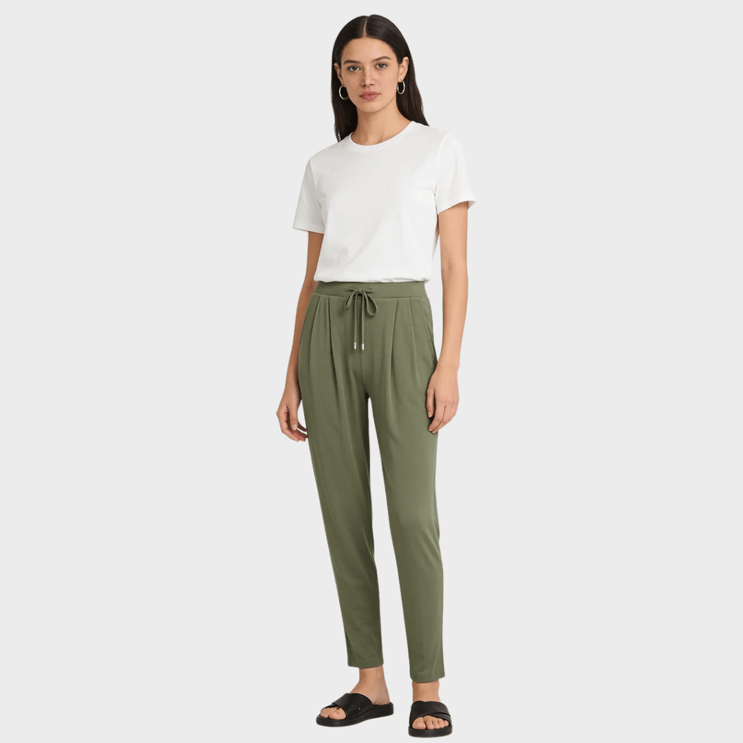 Ladies Khaki Viscose Trousers from You Know Who's