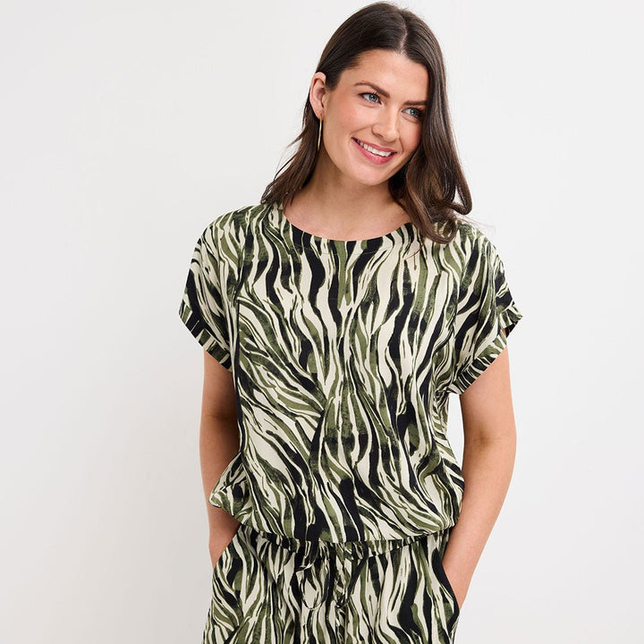 Ladies khaki Zebra Tie Bottom Top from You Know Who's