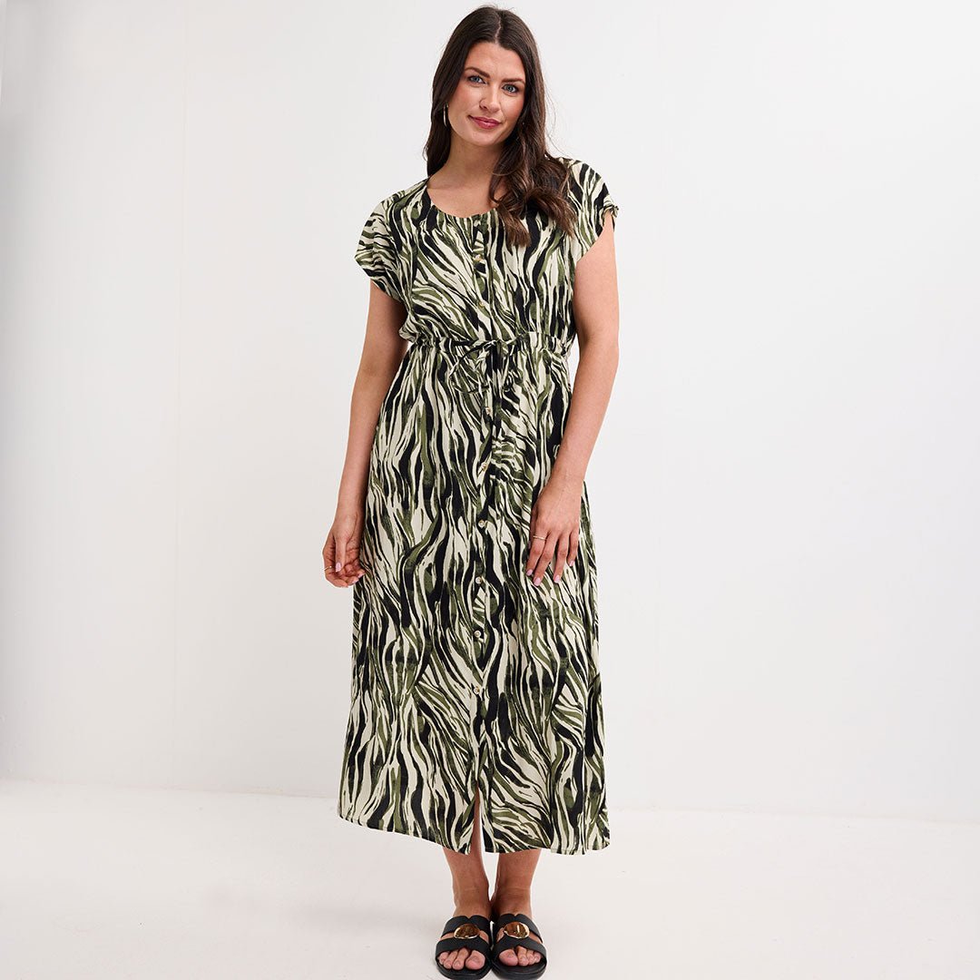 Ladies Khaki Zebra Tie Waist Dress from You Know Who's