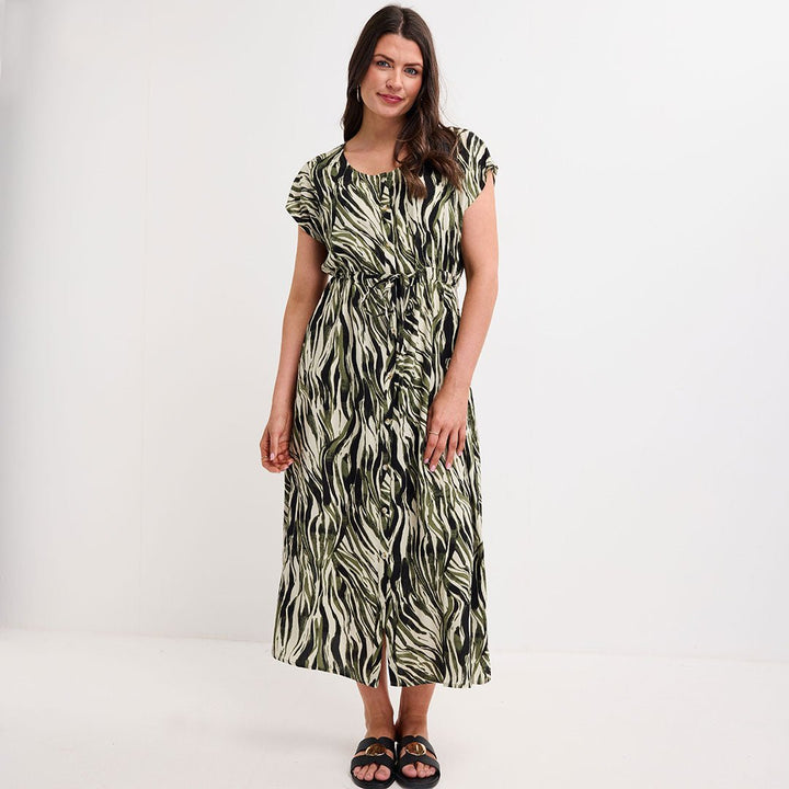 Ladies Khaki Zebra Tie Waist Dress from You Know Who's