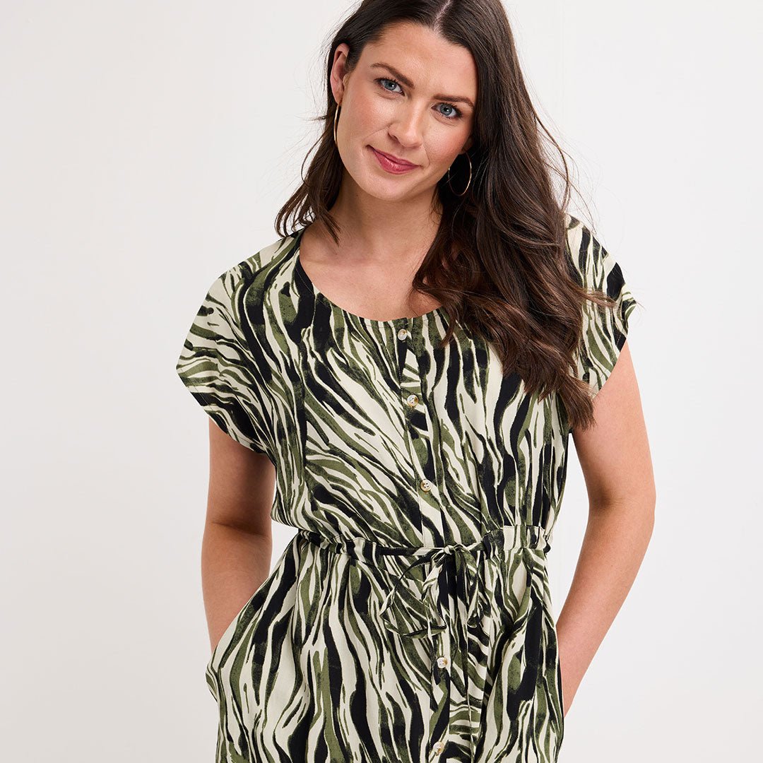 Ladies Khaki Zebra Tie Waist Dress from You Know Who's