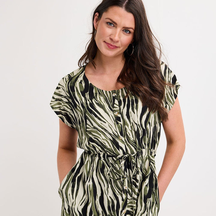 Ladies Khaki Zebra Tie Waist Dress from You Know Who's
