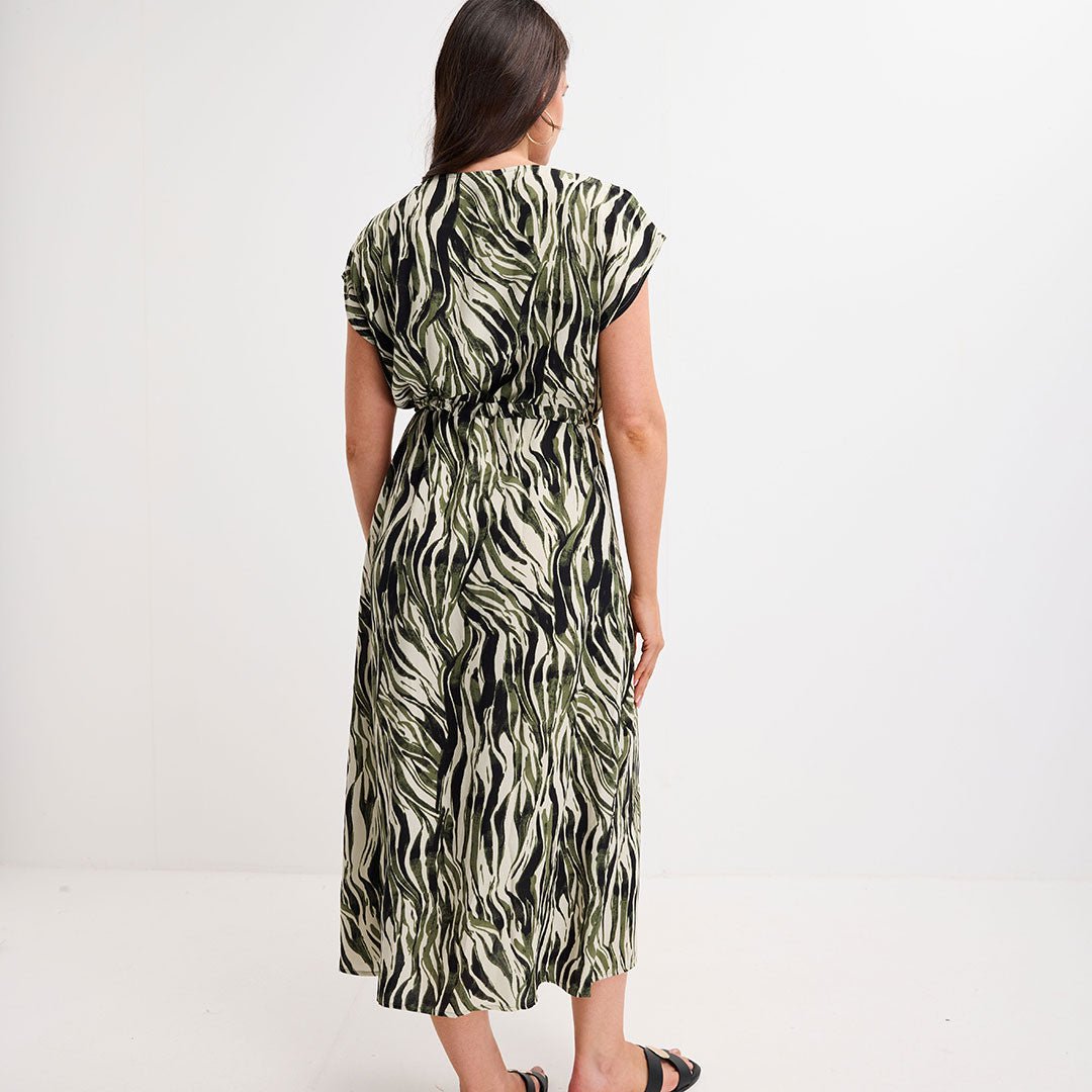 Ladies Khaki Zebra Tie Waist Dress from You Know Who's