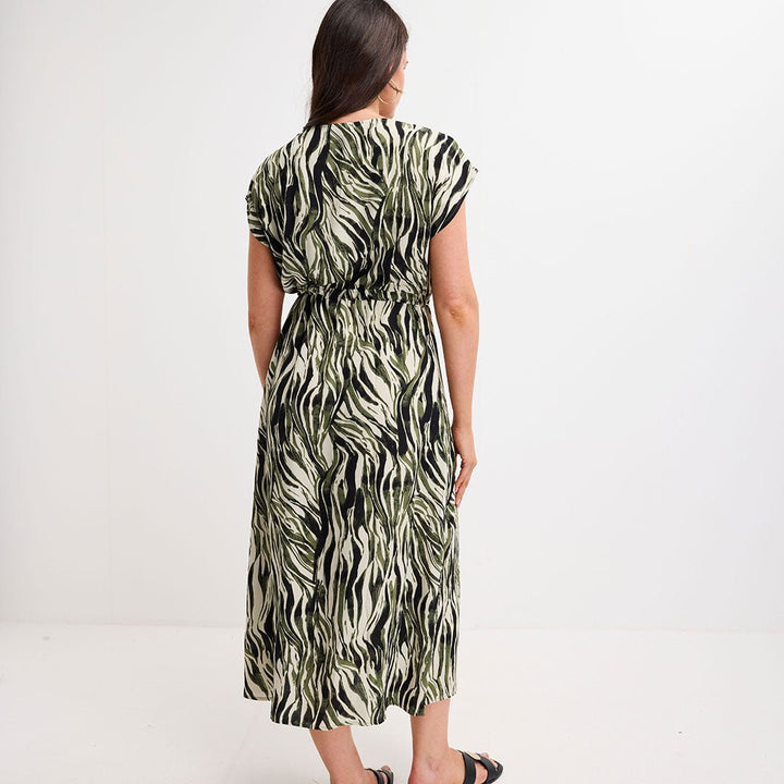 Ladies Khaki Zebra Tie Waist Dress from You Know Who's
