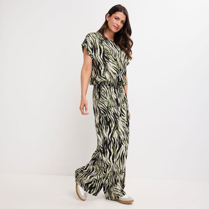 Ladies khaki Zebra Wide Leg Trouser from You Know Who's