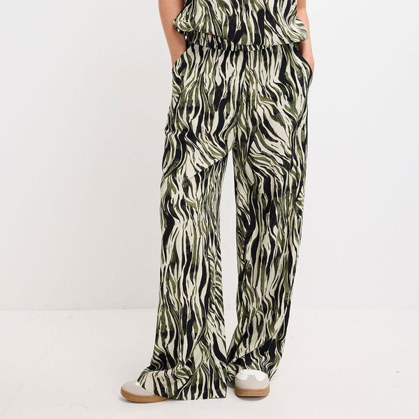 Ladies khaki Zebra Wide Leg Trouser from You Know Who's