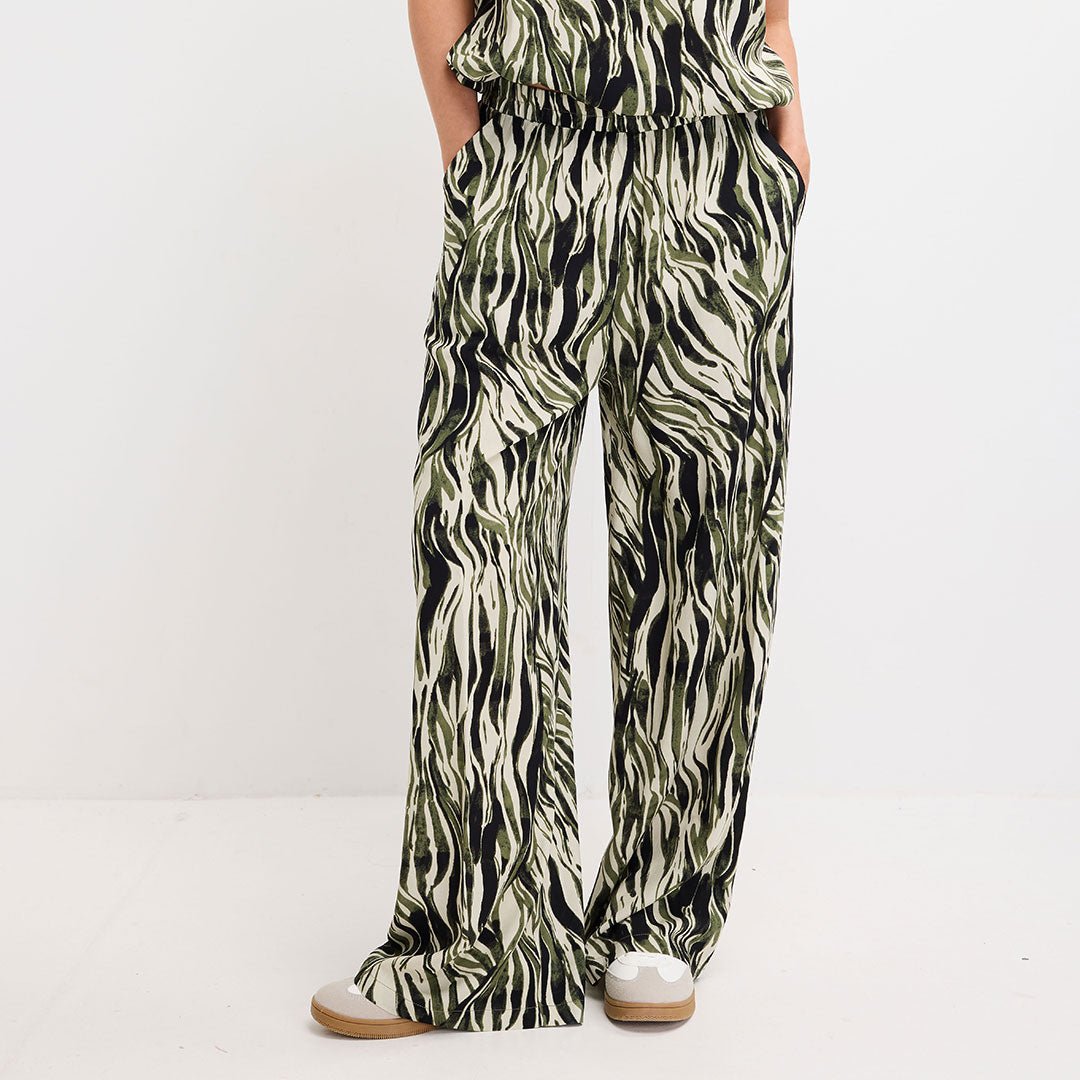 Ladies khaki Zebra Wide Leg Trouser from You Know Who's