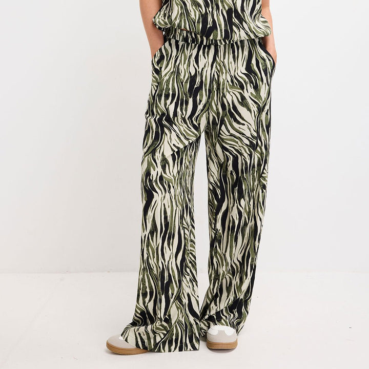Ladies khaki Zebra Wide Leg Trouser from You Know Who's
