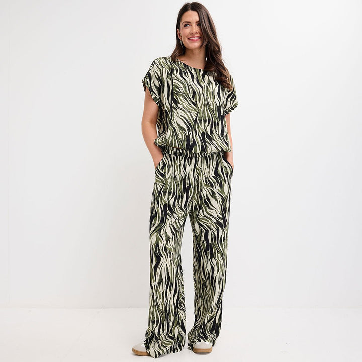 Ladies khaki Zebra Wide Leg Trouser from You Know Who's