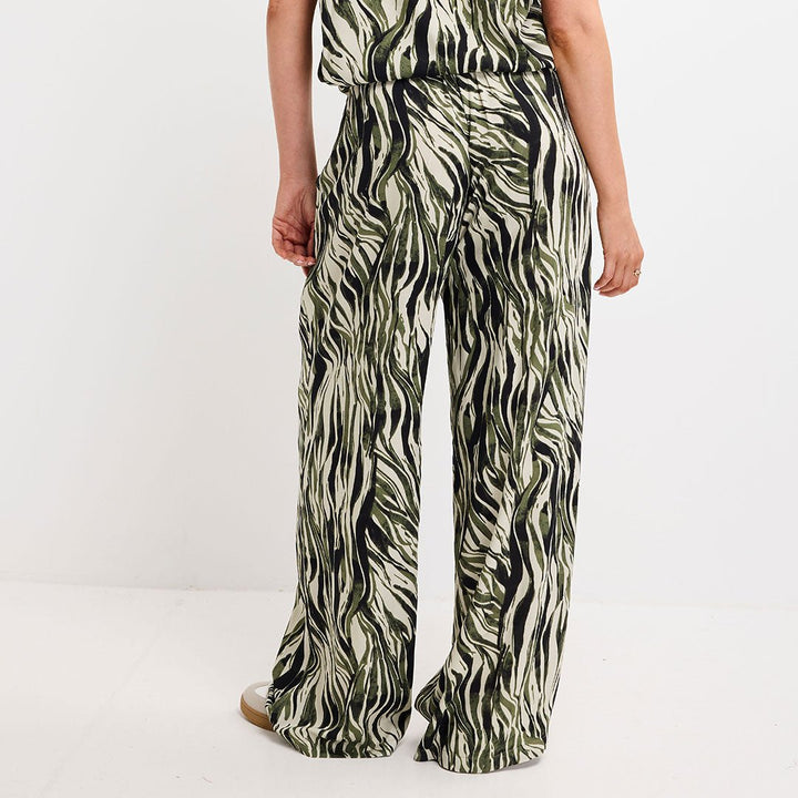 Ladies khaki Zebra Wide Leg Trouser from You Know Who's