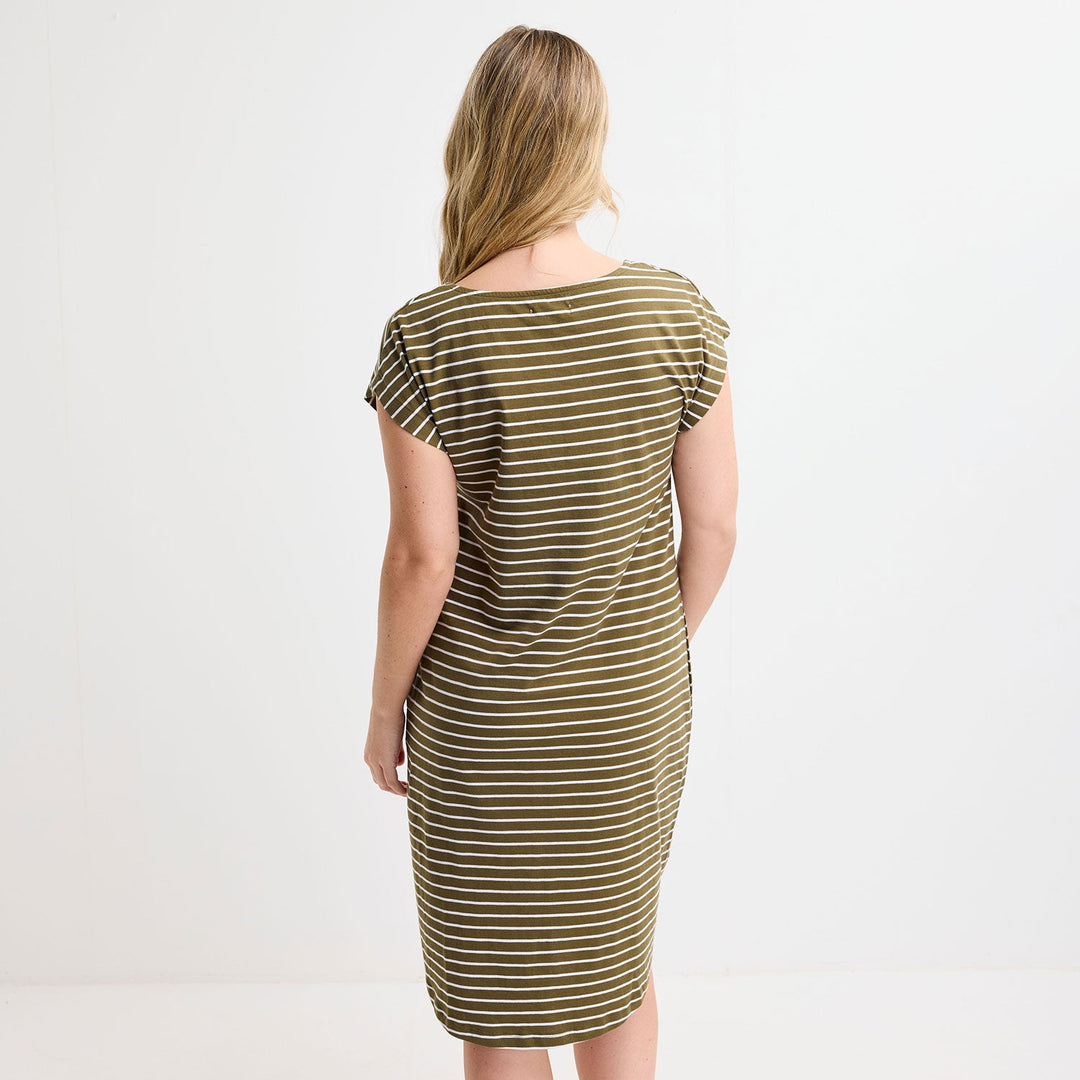 Ladies Khaki/White Yarn Dye Stripe Dress – You Know Who's