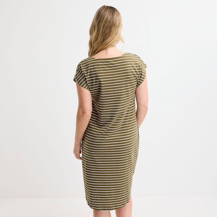 Ladies Khaki/White Yarn Dye Stripe Dress from You Know Who's