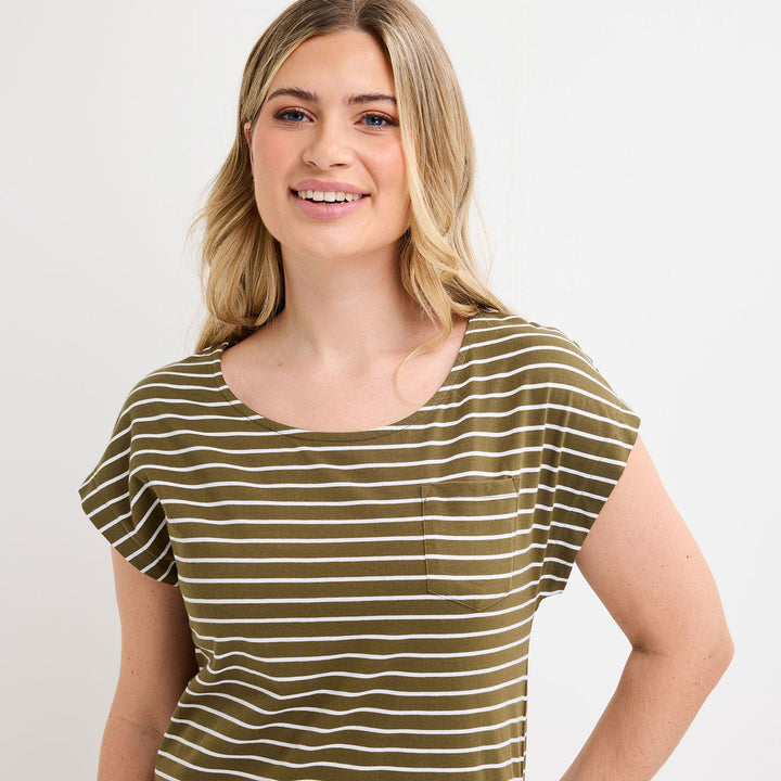 Ladies Khaki/White Yarn Dye Stripe Dress from You Know Who's
