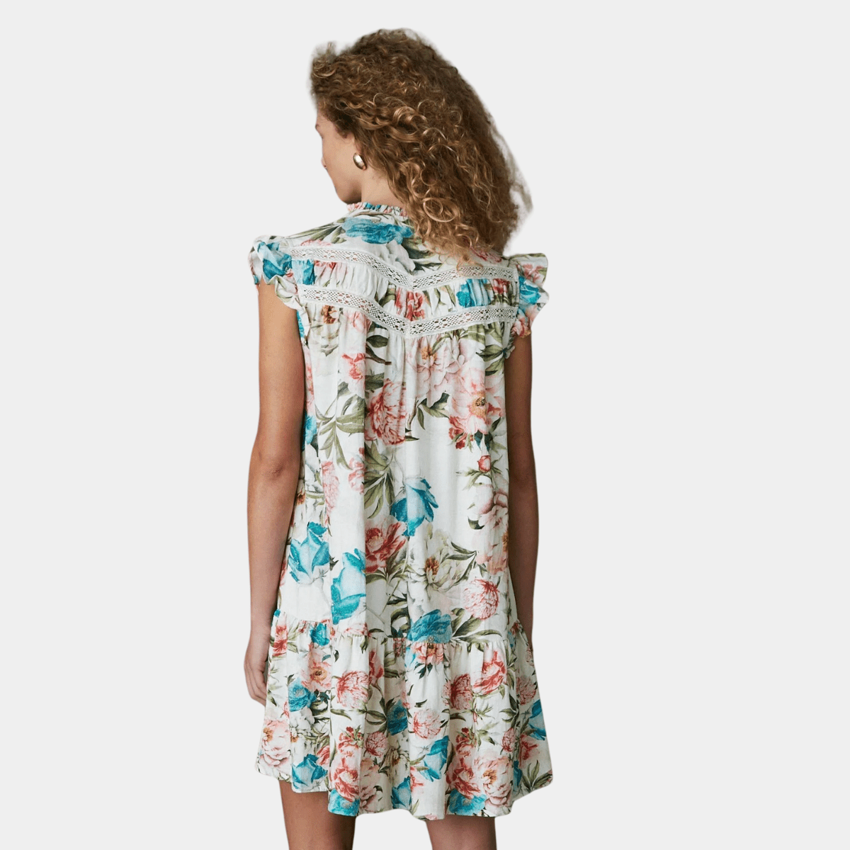 Ladies Ladies Linen Mix Floral Print Boho Frill Detail Dress from You Know Who's