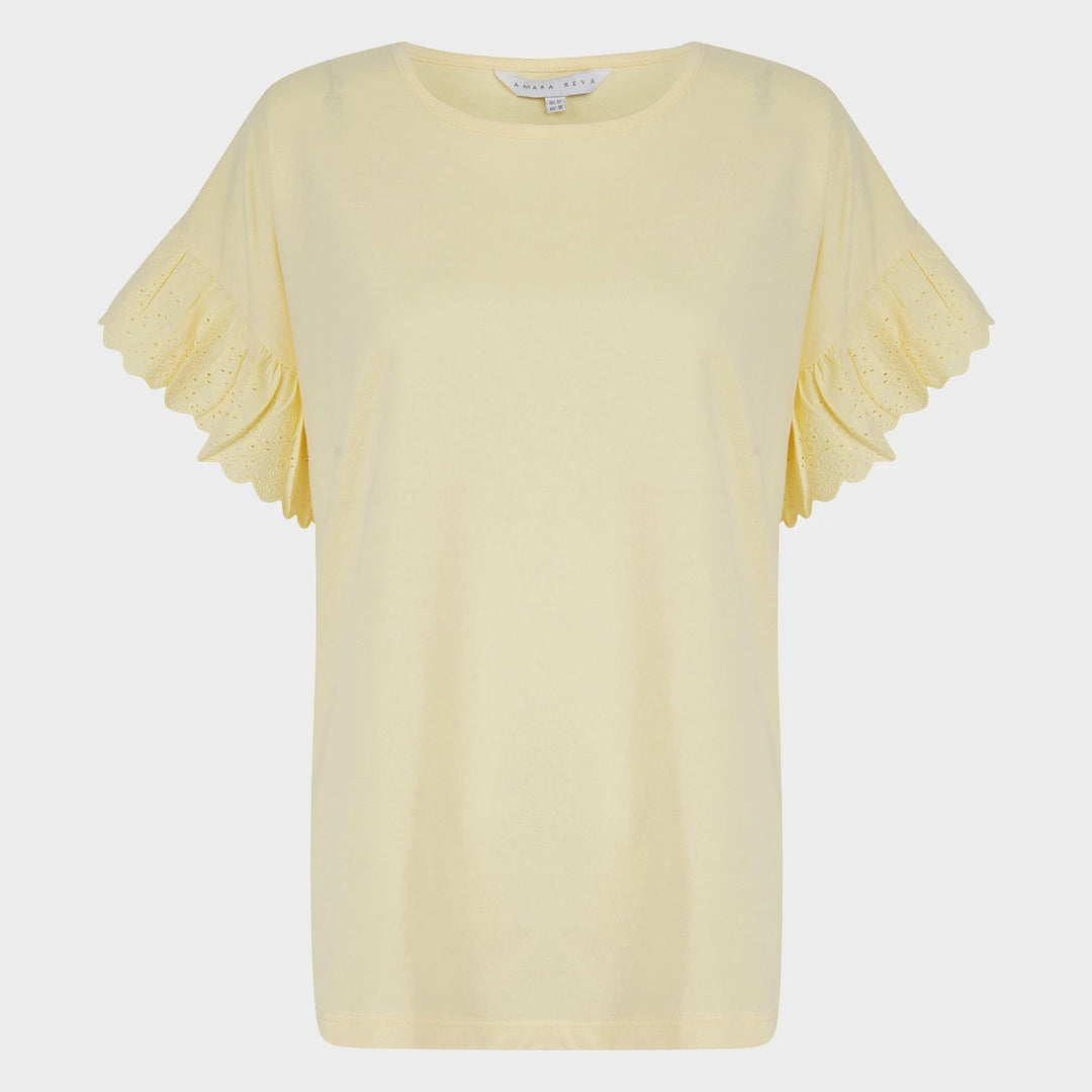 Ladies Lemon Lace Broderie Sleeve Top from You Know Who's