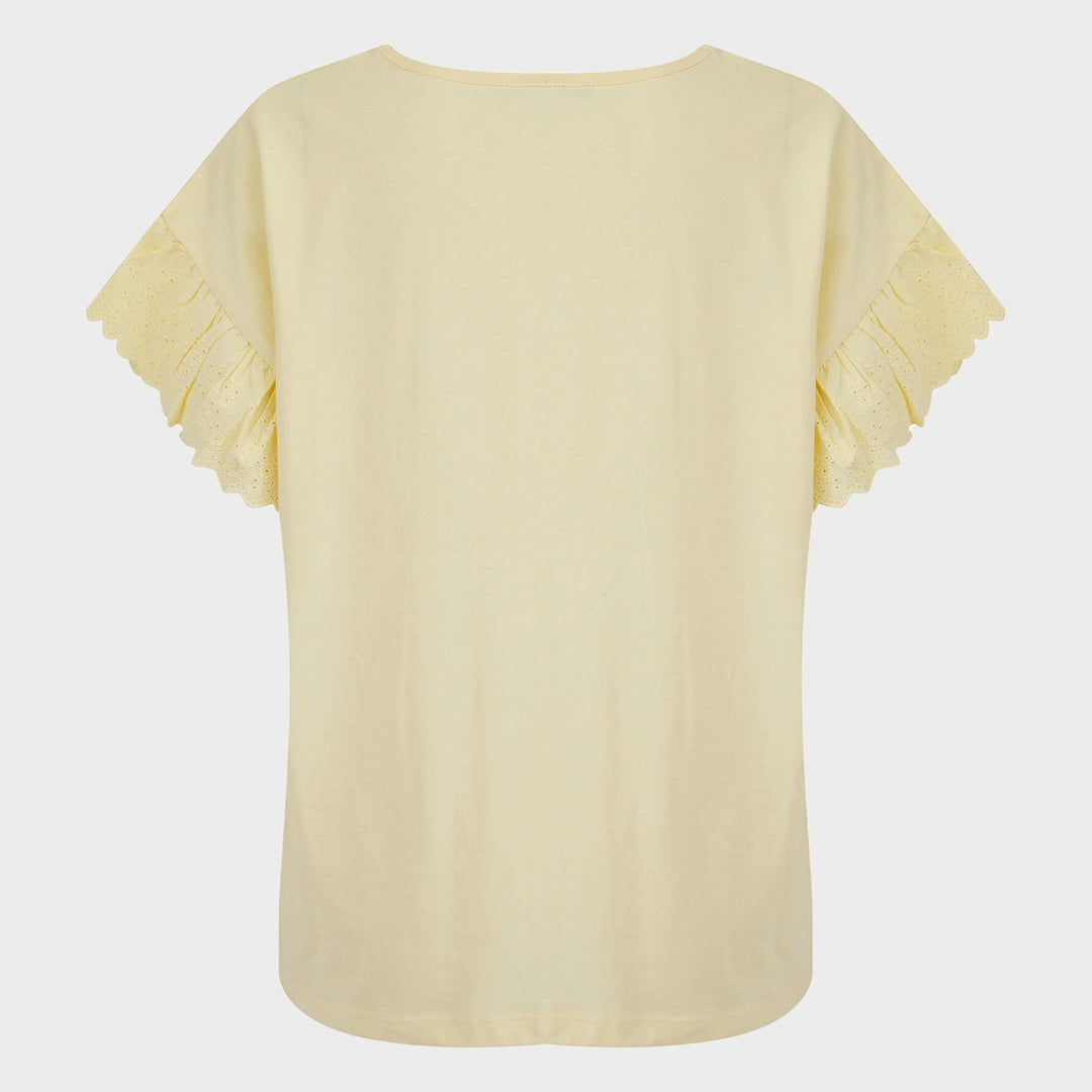 Ladies Lemon Lace Broderie Sleeve Top from You Know Who's