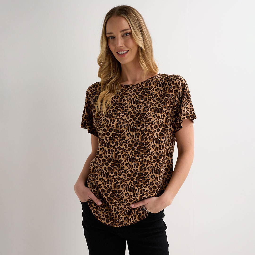 Ladies Leopard Tan Printed Viscose Top from You Know Who's