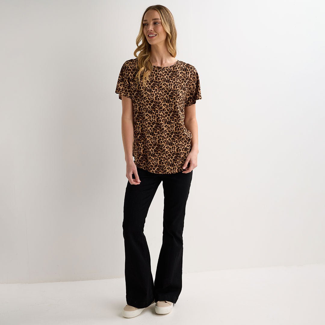 Ladies Leopard Tan Printed Viscose Top from You Know Who's