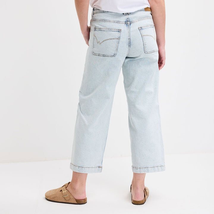 Ladies Light Denim Cropped Wide Leg Jeans from You Know Who's