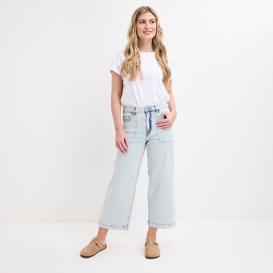 Ladies Light Denim Cropped Wide Leg Jeans from You Know Who's