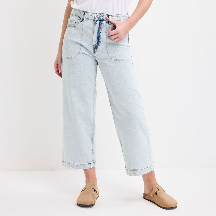 Ladies Light Denim Cropped Wide Leg Jeans from You Know Who's