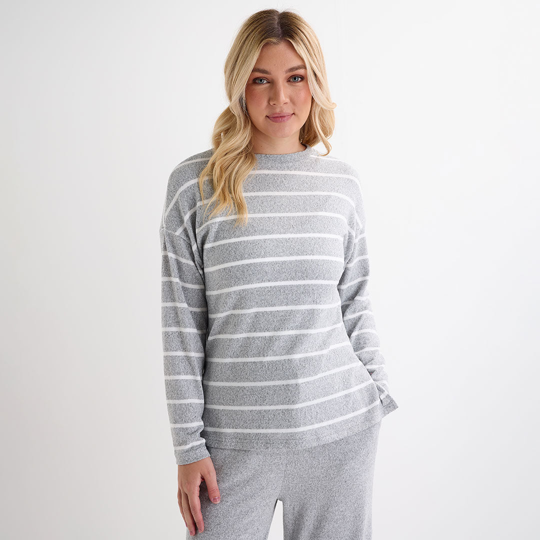 You Know Who's Ladies Light Marl Stripe Crew Neck Top