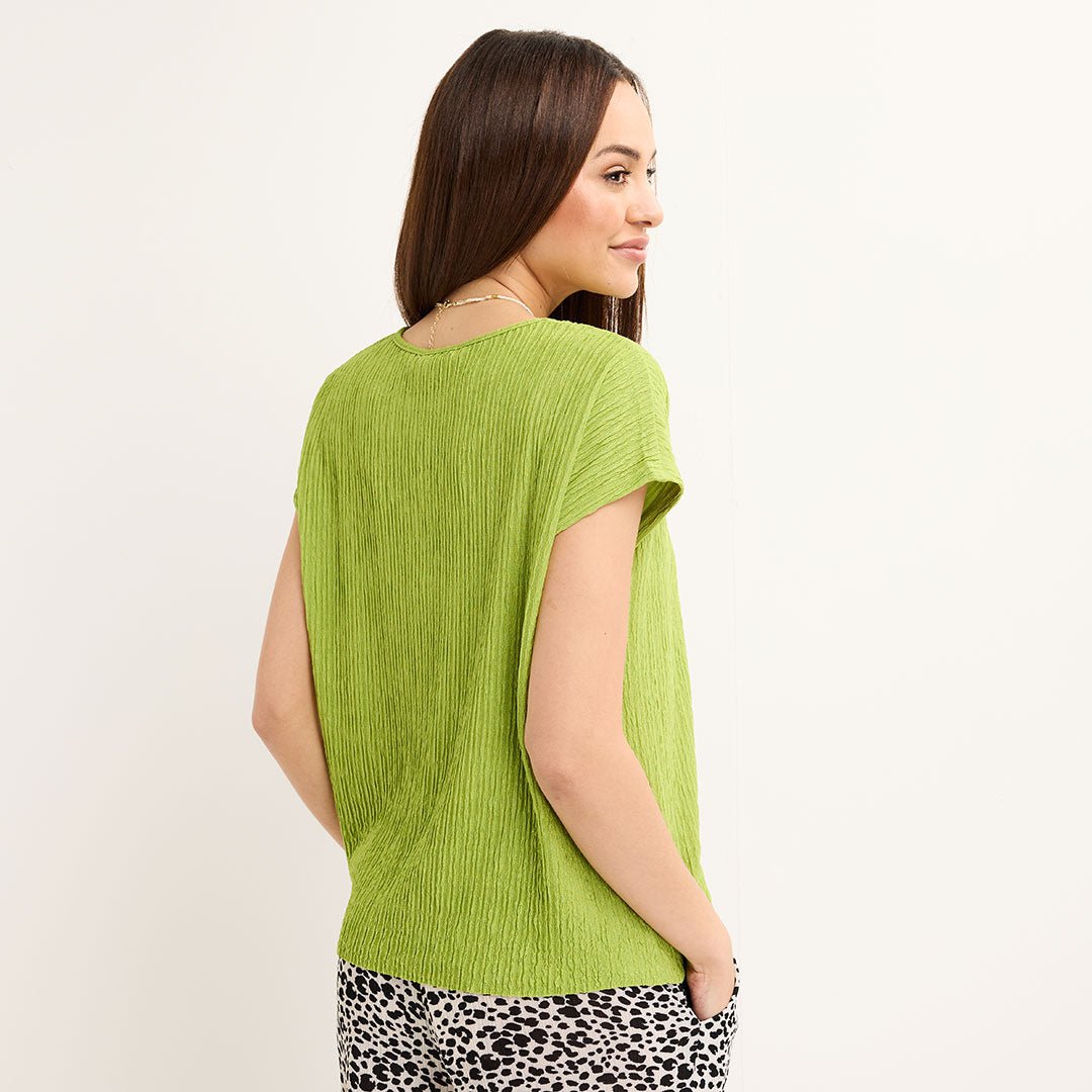 Ladies Lime Sleeveless Plisse Top from You Know Who's