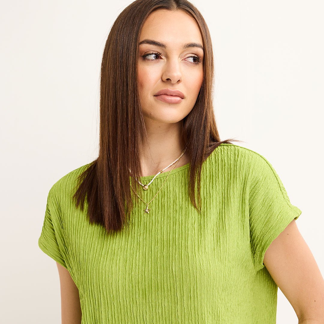 Ladies Lime Sleeveless Plisse Top from You Know Who's