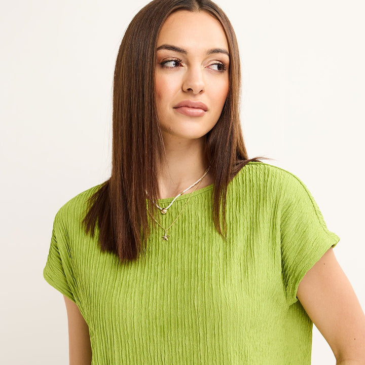 Ladies Lime Sleeveless Plisse Top from You Know Who's