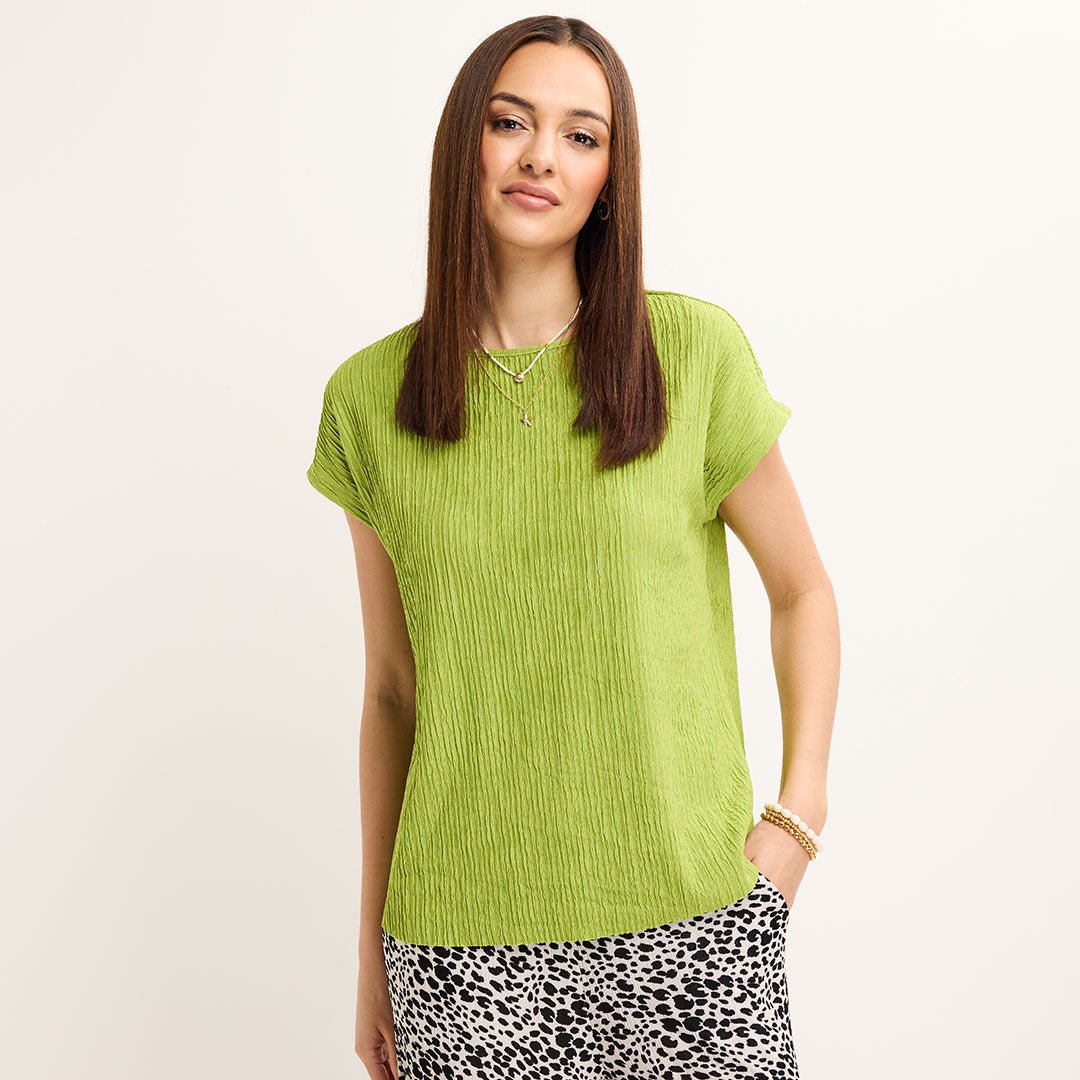 Ladies Lime Sleeveless Plisse Top from You Know Who's