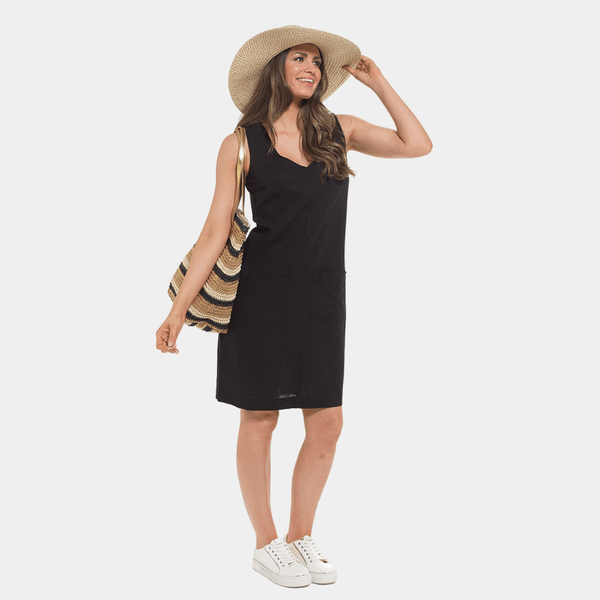 Ladies Linen Blend V Neck Pocket Dress from You Know Who's